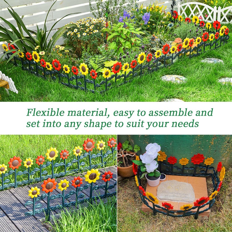 Sungmor Plastic Edgings Garden Picket Fence - Grass Lawn Flowerbeds Plant Borders - Decorative Sunflower Landscape Path Panels - Pack of 4 (Overall Length 98 Inches) - Lightweight & Easy Installation - Image 3